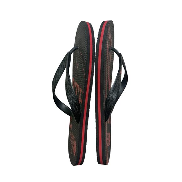 THE NORTH FACE Men’s Flip Flops Black Red All Over Pattern 10 Sandal Beach - Picture 7 of 8